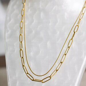 Gold Stainless Steel Layered Paperclip Necklace | FREE SHIPPING